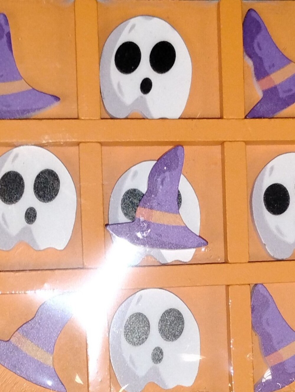 Kids Halloween Witch Hat & Ghost Tic Tac Toe Game - Orange, White & Purple